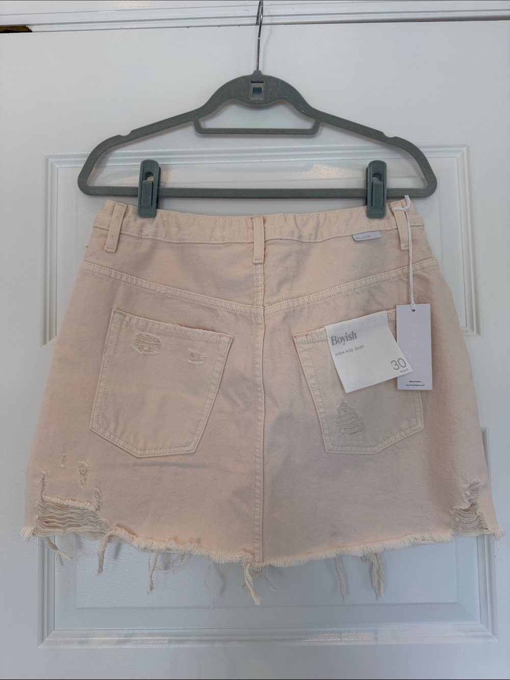 Boyish Pale Pink Distressed Denim High Rise Mini Skirt NWT